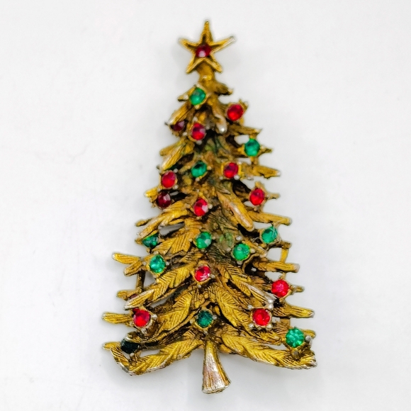 Vintage Holiday Rhinestone Christmas Tree Brooch - Picture 2 of 5
